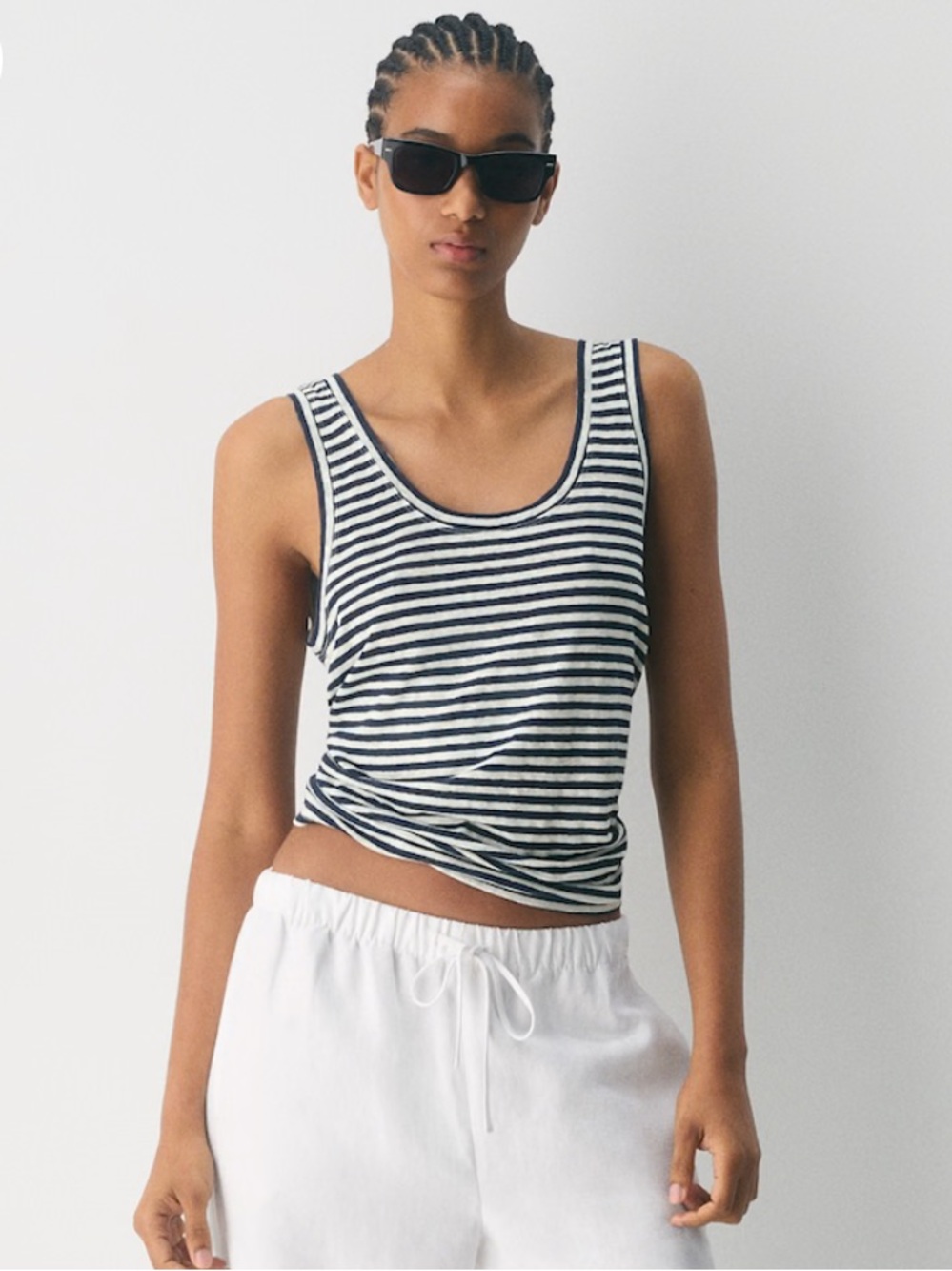 Aritzia Loom Linen Marseille Tank Admiral Blue/Light Birch, Size L NWOT